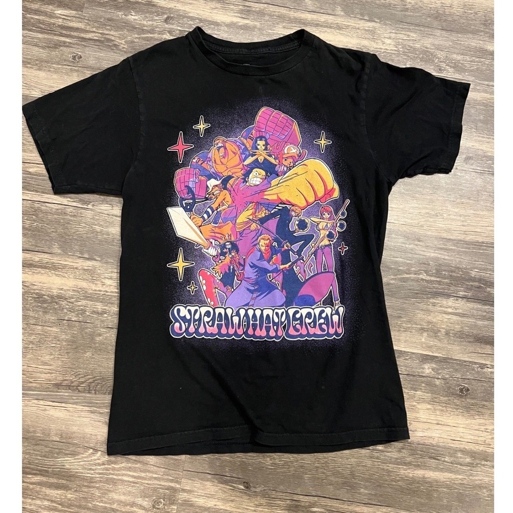 One Piece Anime Streetwear Graphic Tee Black Unisex Small Luffy Straw Hat Crew